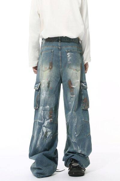 Waste Soil Style Jeans with Cargo Pockets - Clothes For Her Online Store
