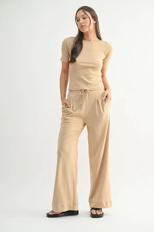 MONO B Vintage Ease Pima Cotton Tee and Pants Set - Clothes For Her Online Store