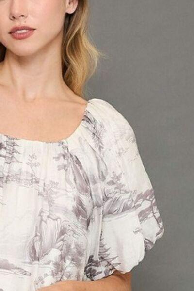Umgee Full Size Two Tone Toile Print Top Plus Size - Clothes For Her Online Store