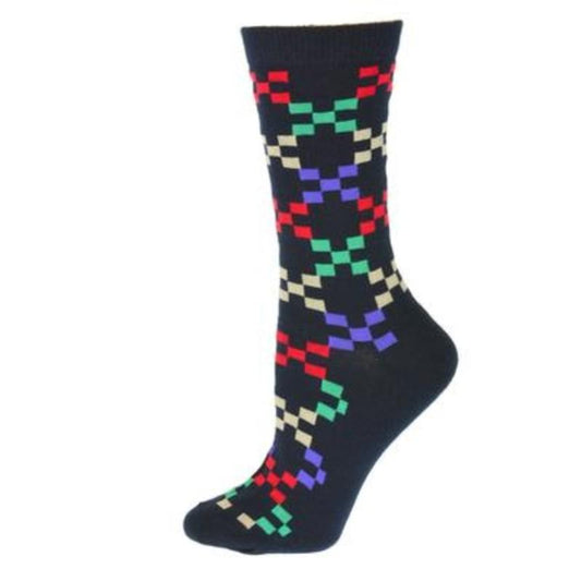 Geometric Pattern Cotton Crew Socks