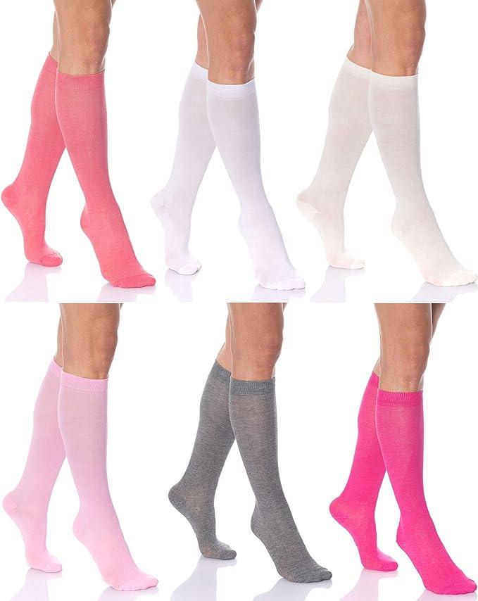 6 Pairs Women's Colorful Knee High Socks Size 9-11 Combed Cotton