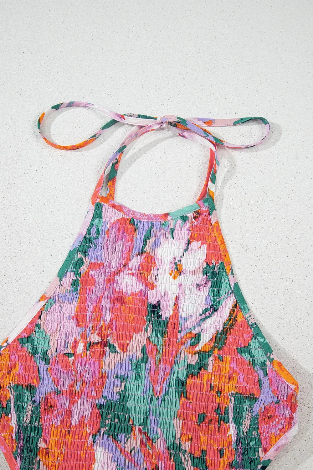 Multicolour Floral Print Smocked Halter Neck Sleeveless Wide Leg Jumpsuit