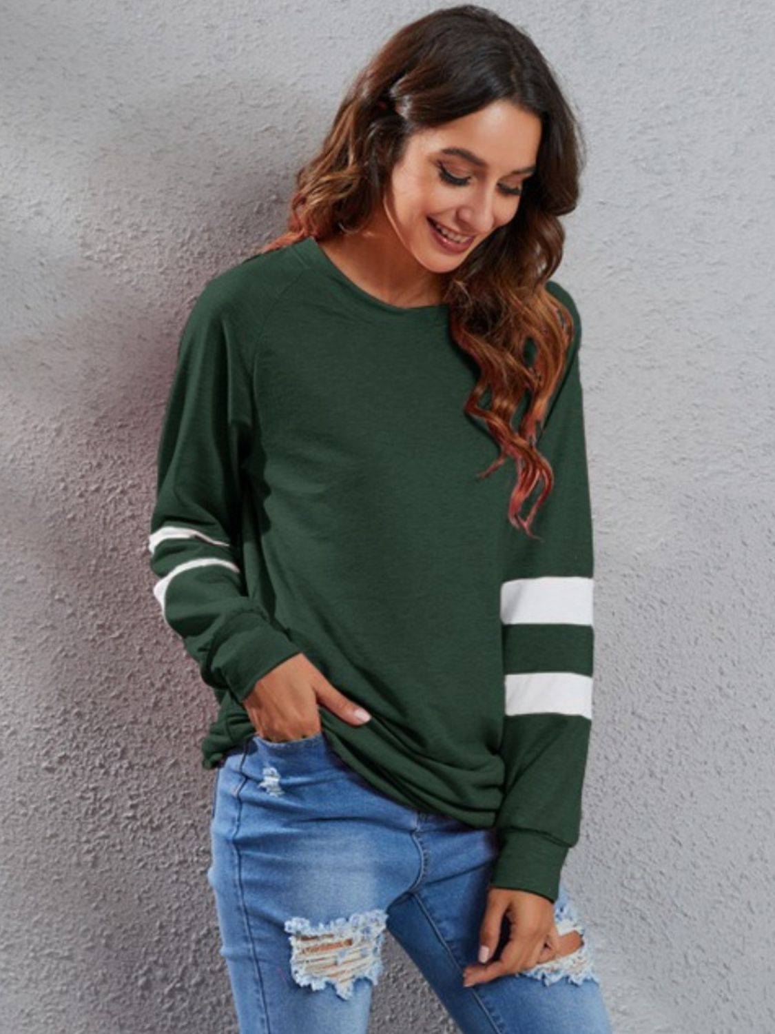 Full Size Striped Round Neck Long Sleeve T-Shirt - Clothes For Her Online Store