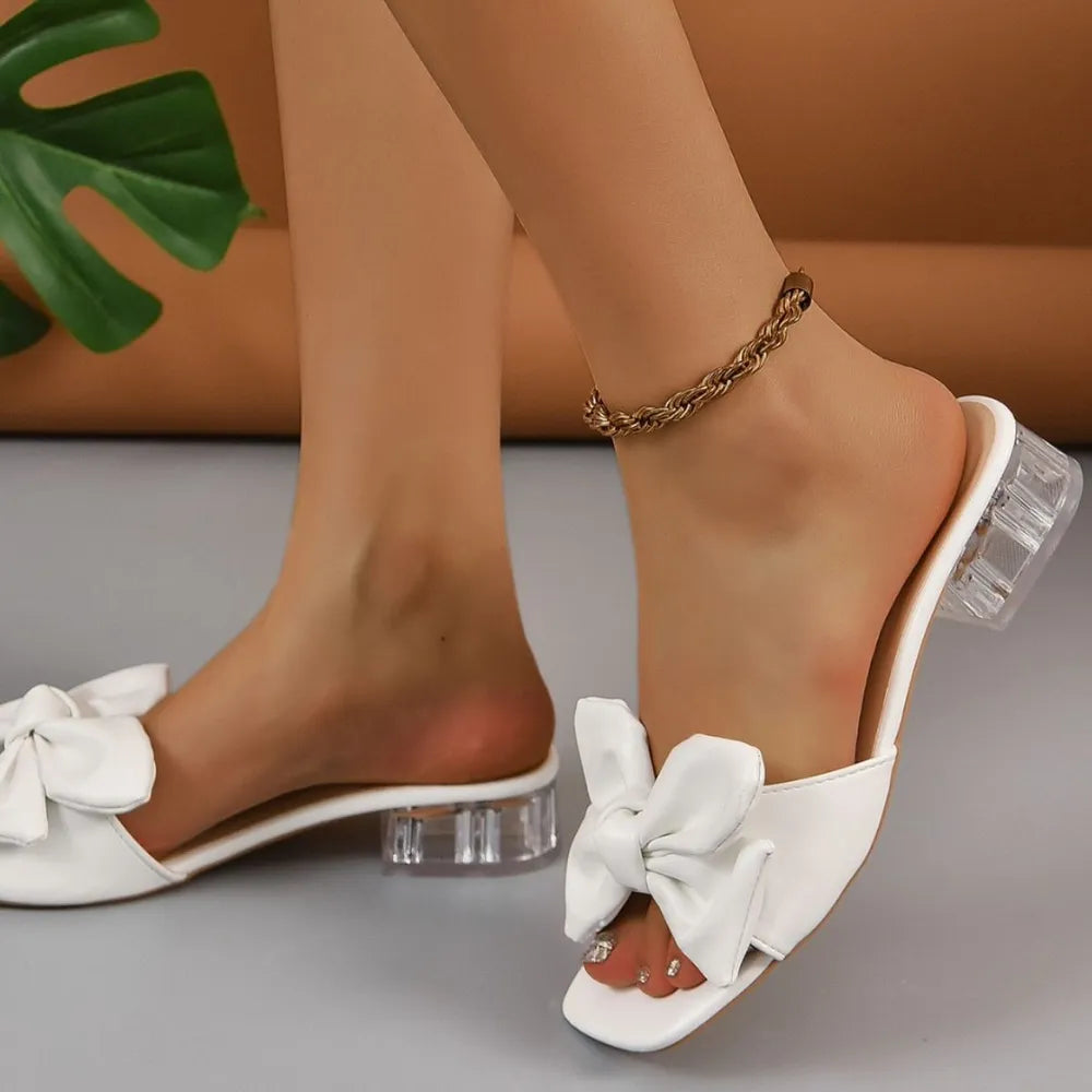 Bow Open Toe Block Heel Sandals