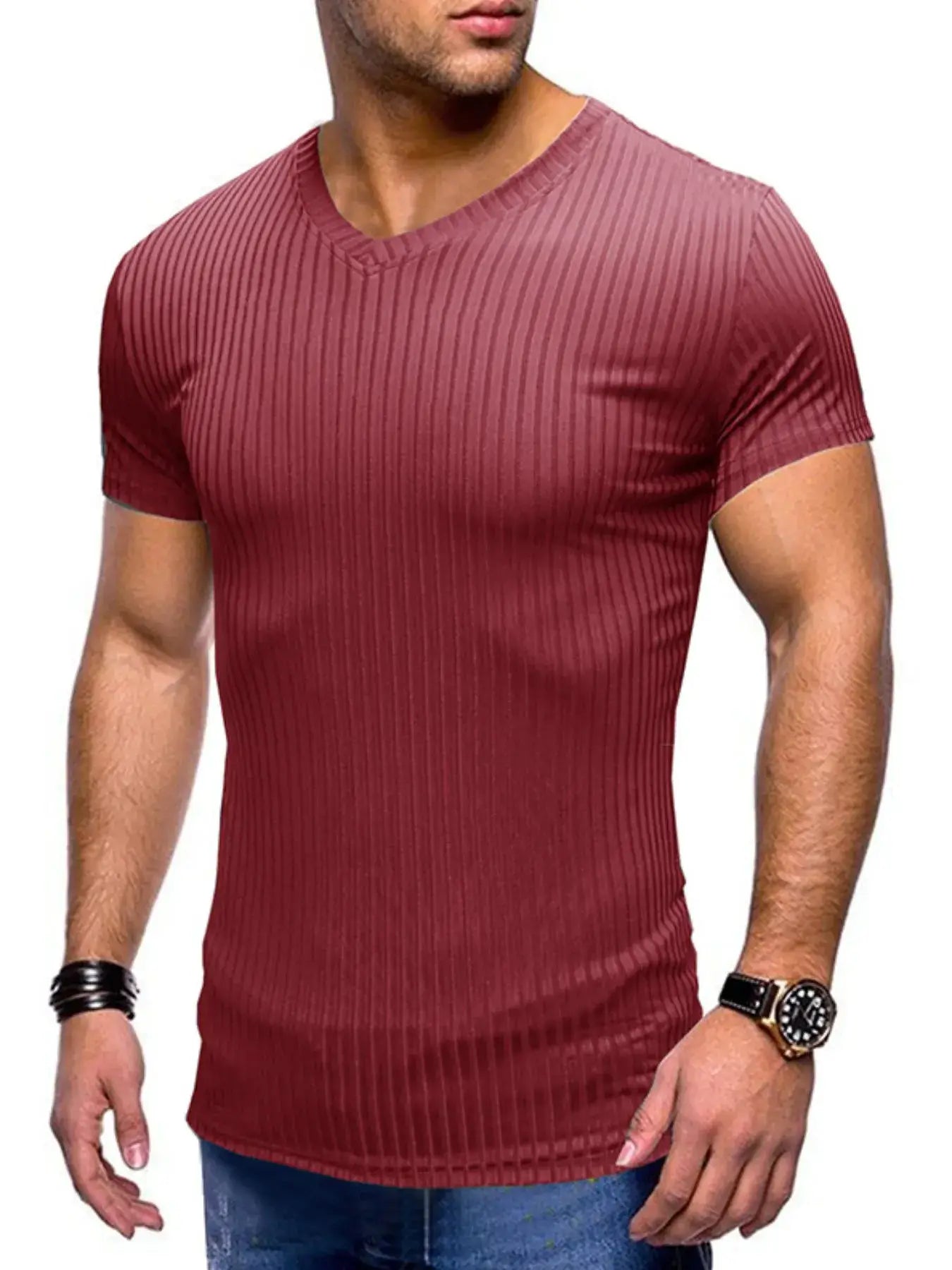 Men's Ribbed Short Sleeve Slim Fit T-Shirt