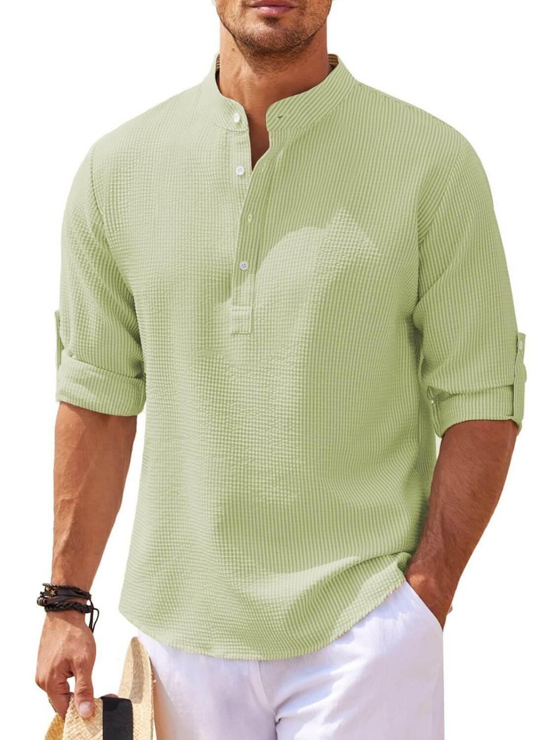 Men's Full Size Half Button Long Sleeve Shirt Plus Size - Clothes For Her Online Store