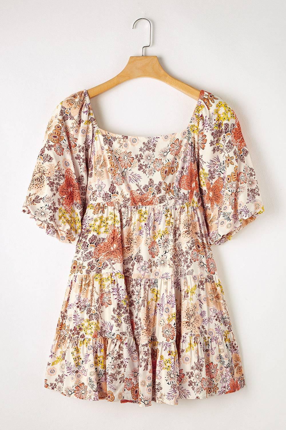 Tied Printed Half Sleeve Mini Dress - Clothes For Her Online Store