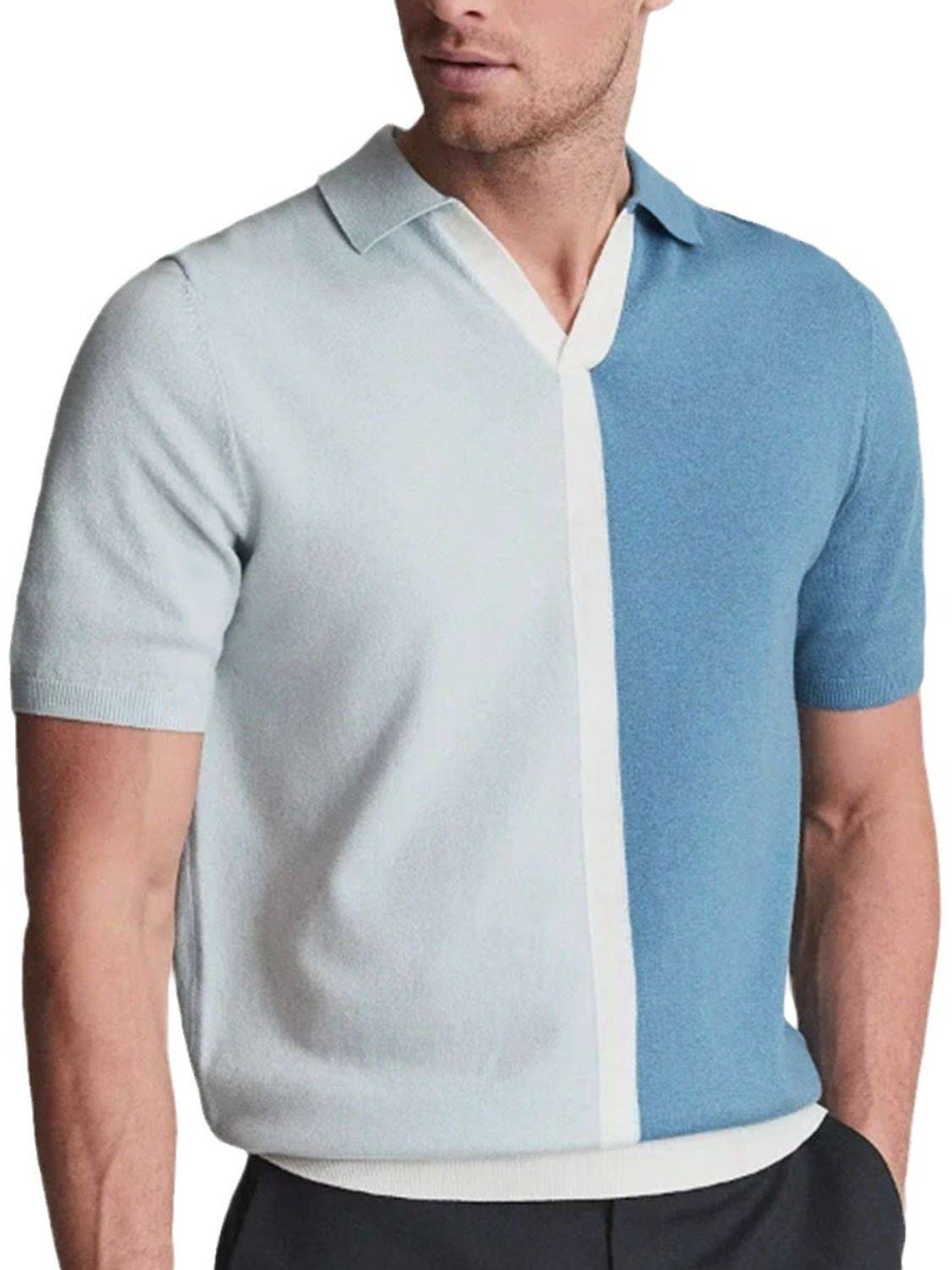 Men's Plus Size Two-Tone Short Sleeve Polo - Clothes For Her Online Store