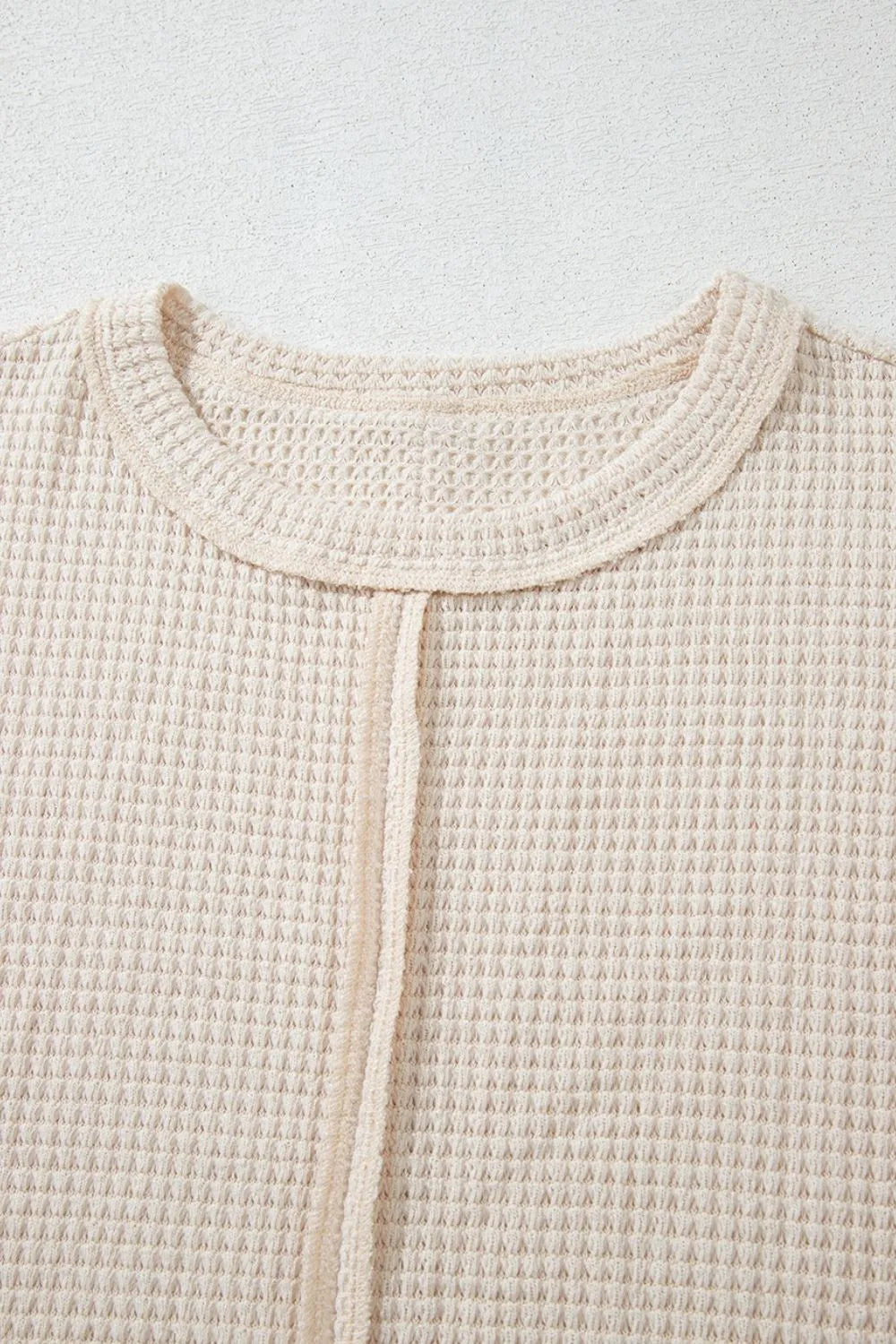 Solid Color Textured Seamed Short Sleeve Top