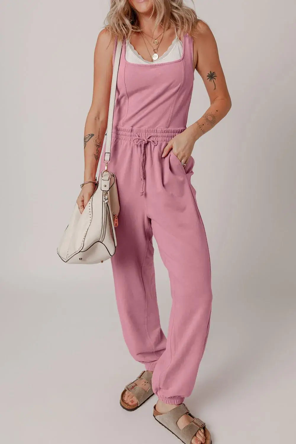 Elastic Waist Sleeveless Square Neck Jumpsuit