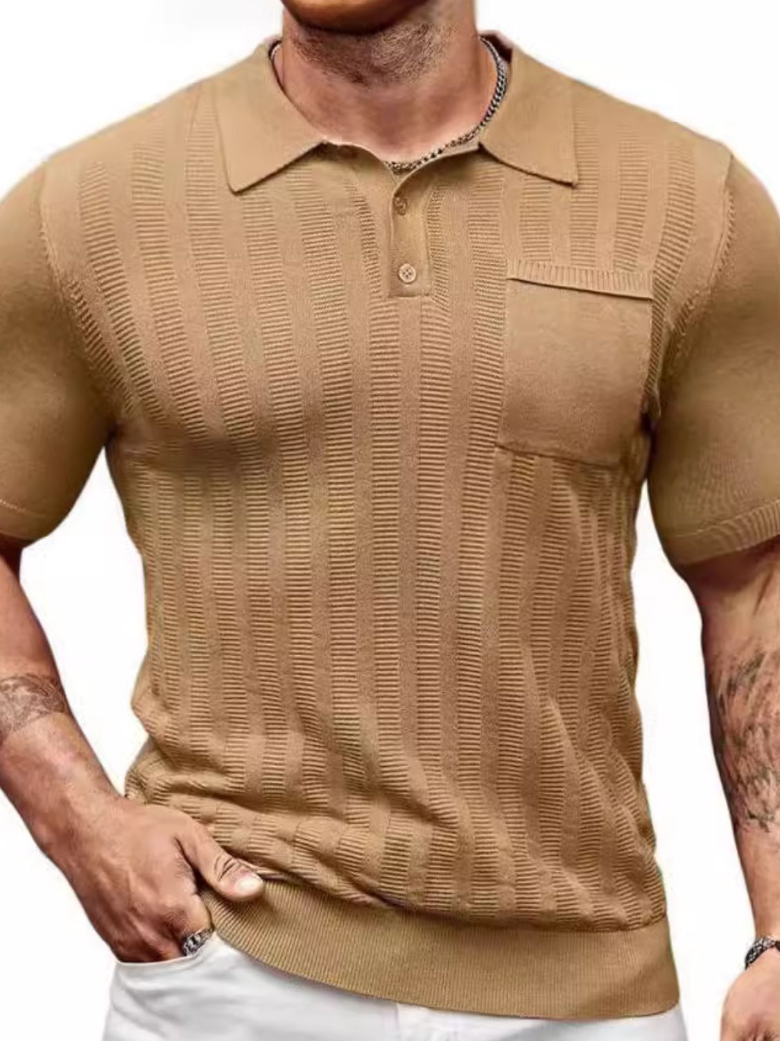 Men's Full Size Textured Short Sleeve Polo Plus Size - Clothes For Her Online Store