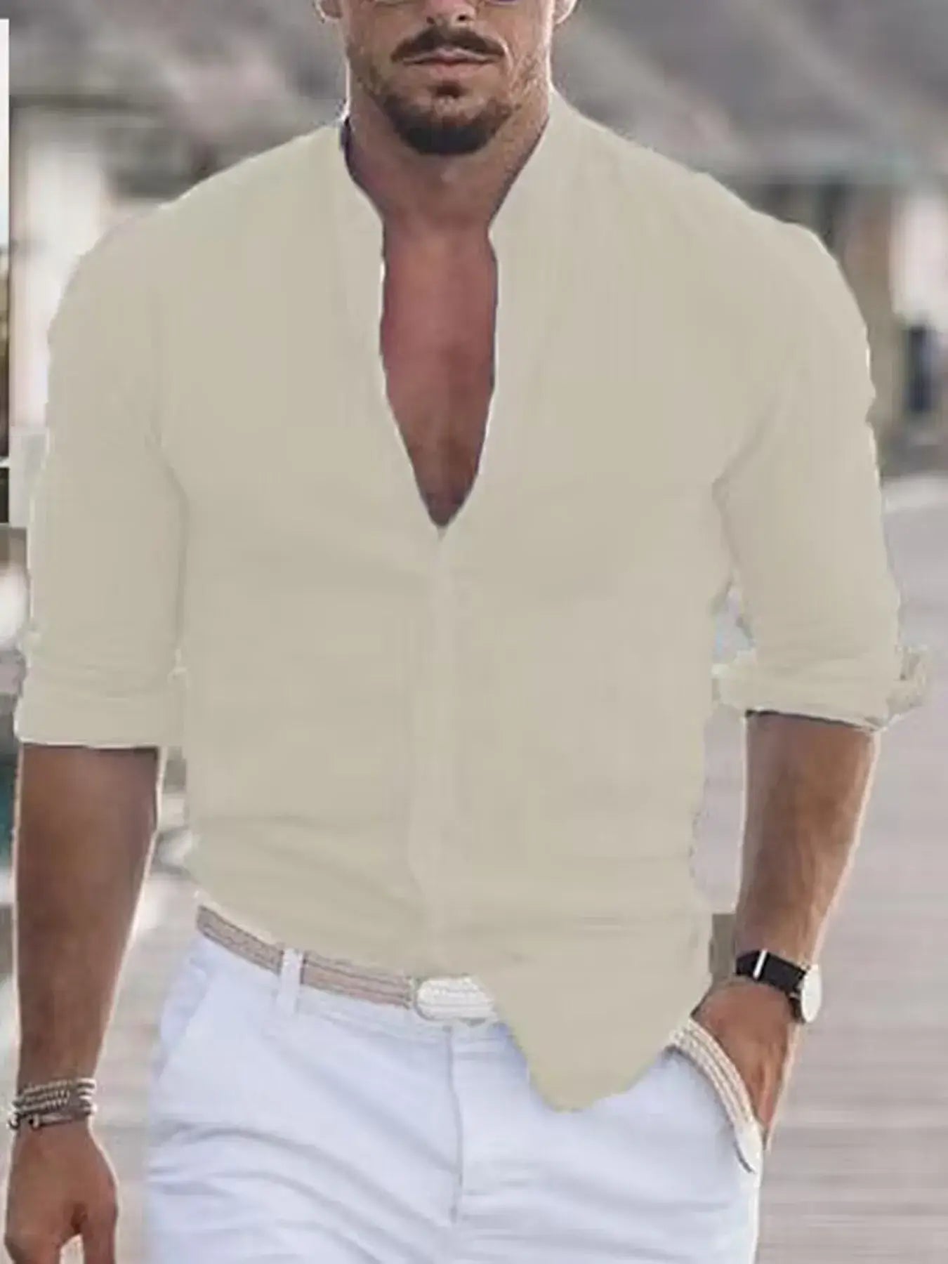 Men's Full Size Stand Collar Button Down Shirt Plus Size
