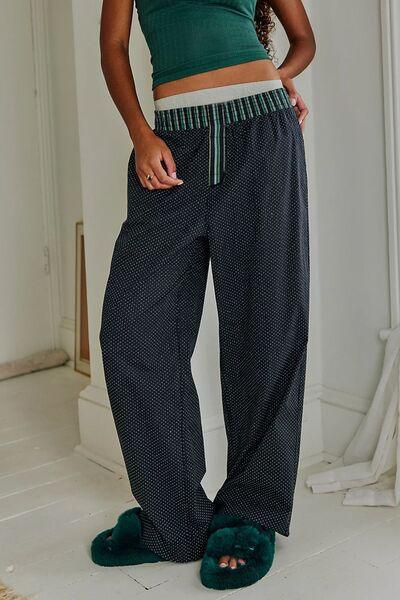 Polka Dot Elastic Waist Wide Leg Pants - Clothes For Her Online Store