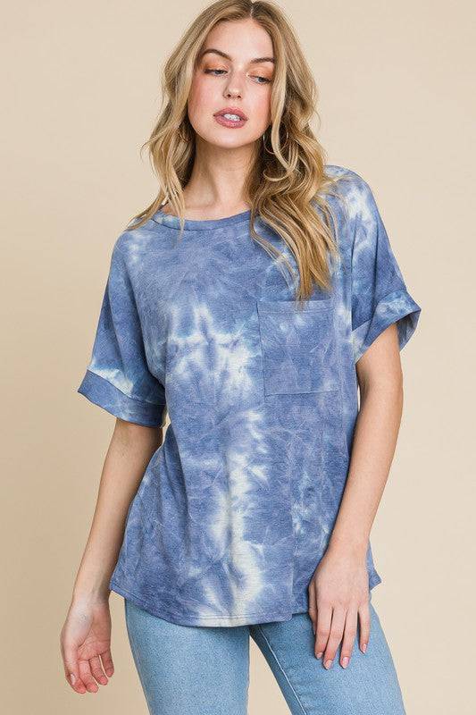 BOMBOM Tie-Dye Round Neck Short Sleeve T-Shirt - Clothes For Her Online Store