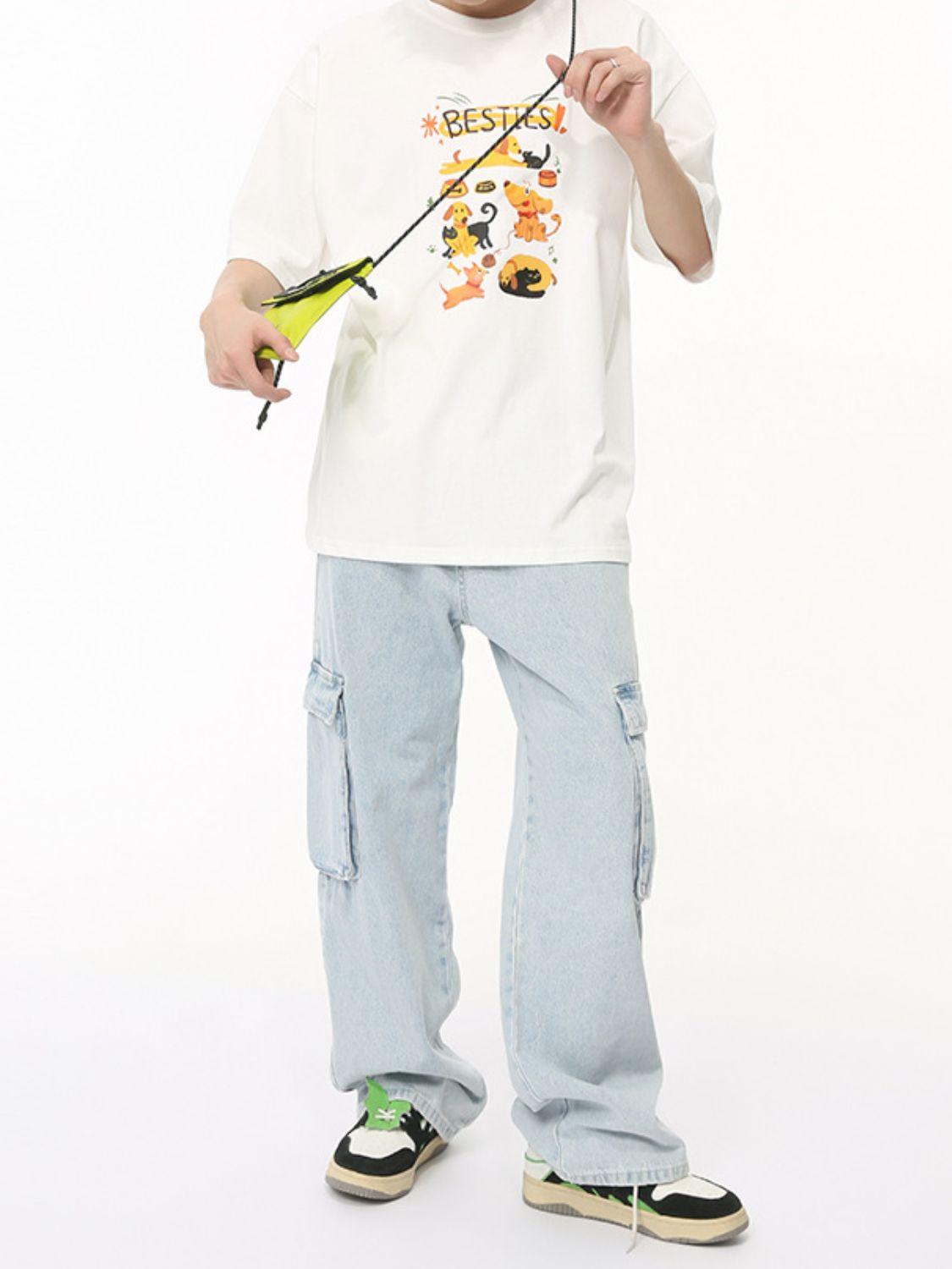 Men's Washed Straight Cargo Jeans - Clothes For Her Online Store