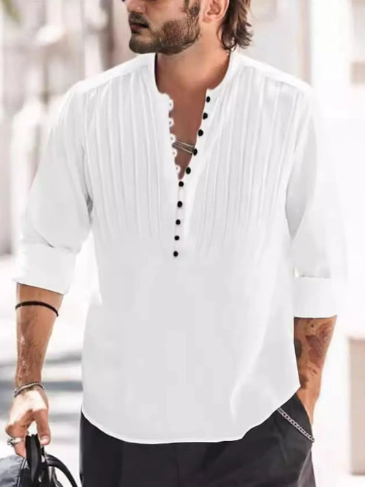 Men's Full Size Button Detail Long Sleeve Polo Plus Size