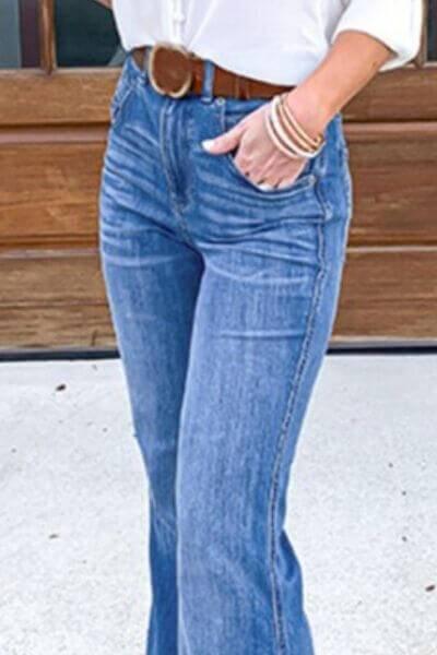 Full Size Flare Jeans with Pockets Plus Size