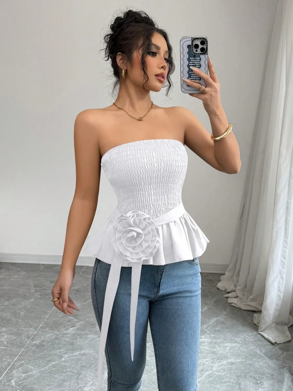 Flower Smocked Tube Top