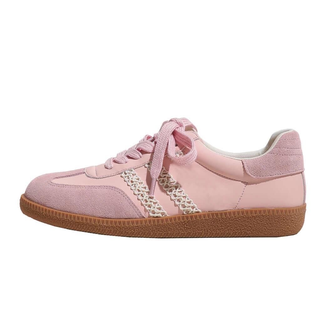 Lace Up PU Leather Round Toe Flats Sneakers - Clothes For Her Online Store