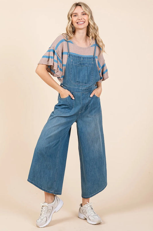 Mittoshop Denim Tie Back Sleeveless Wide Leg Overalls - Clothes For Her Online Store