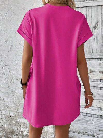 Round Neck Short Sleeve Mini Tee Dress with Pockets - Clothes For Her Online Store