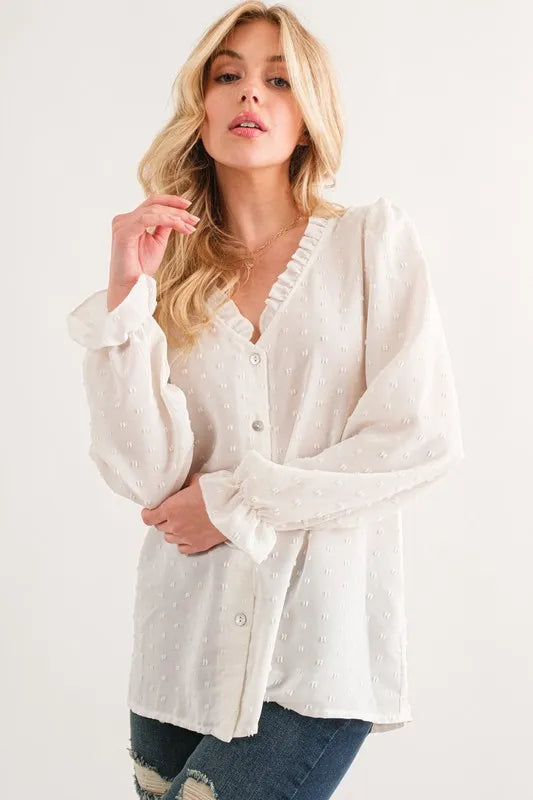 And The Why Polka Dot Ruffle Detailed Blouse Top