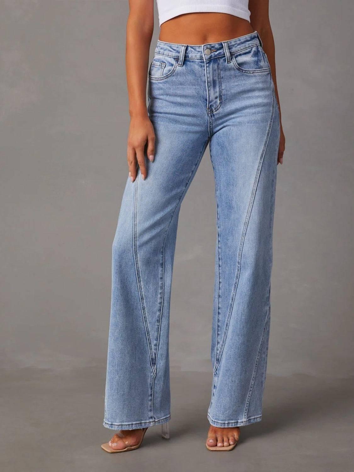 High Waist Straight Jeans with Pockets - Clothes For Her Online Store