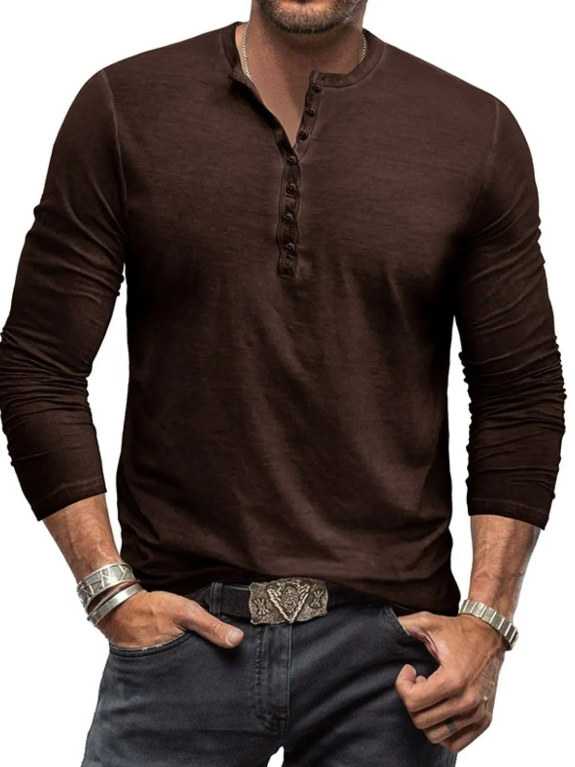 Men's Full Size Button Detail Long Sleeve Top Plus Size