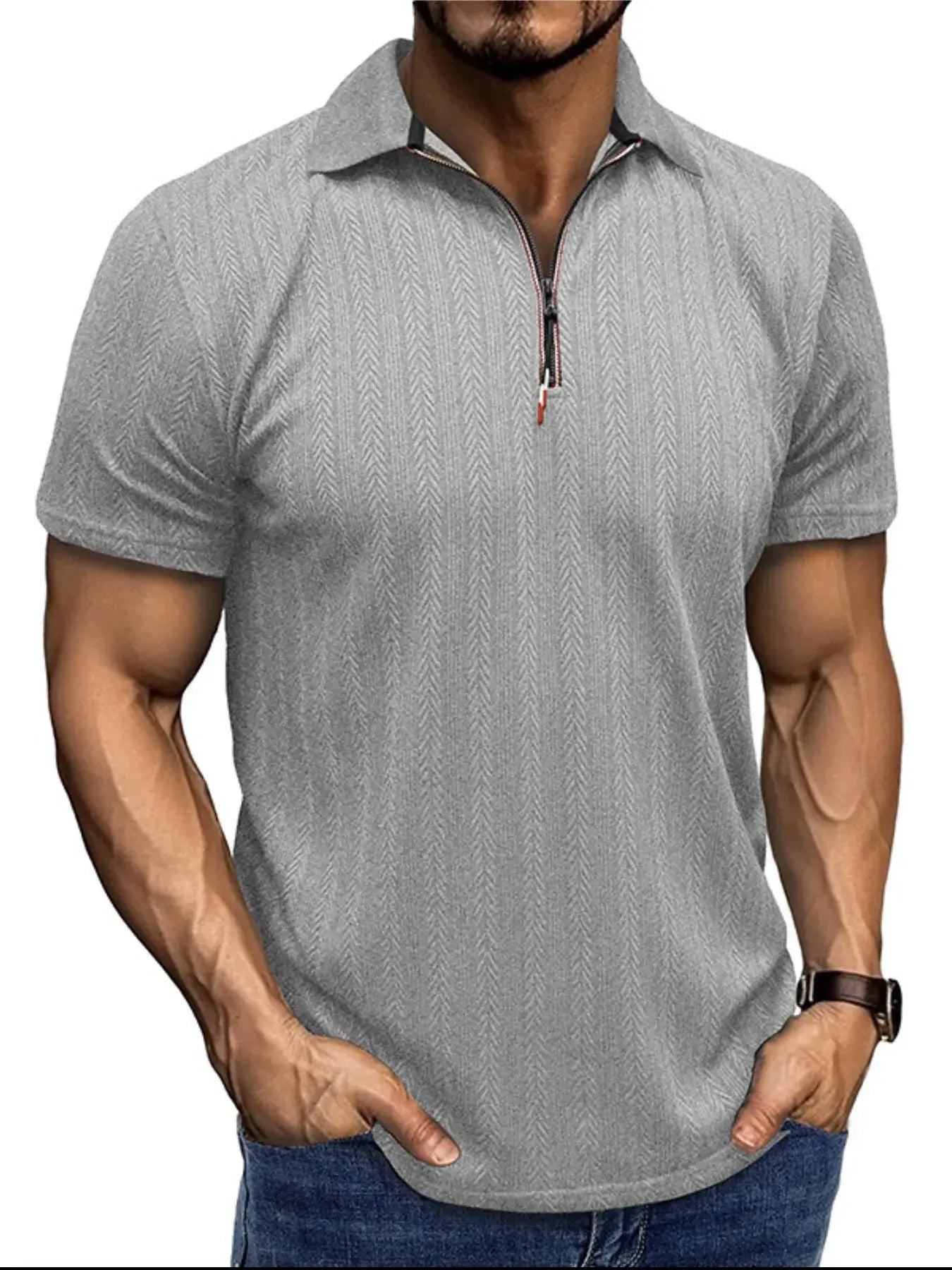Men's Textured Quarter-Zip Polo Shirt