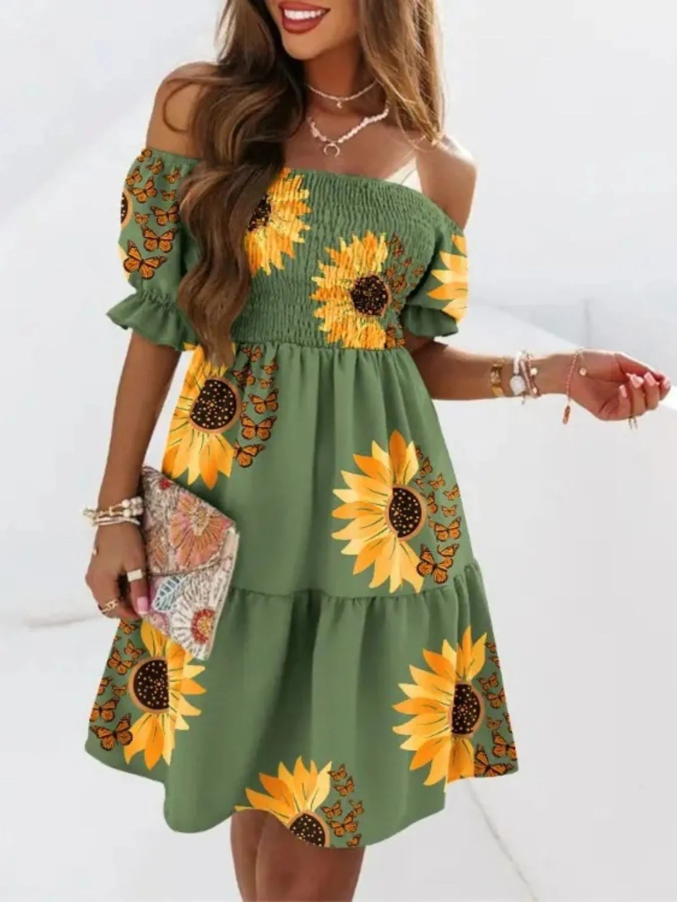 Off Shoulder Smocked Summer Dress
