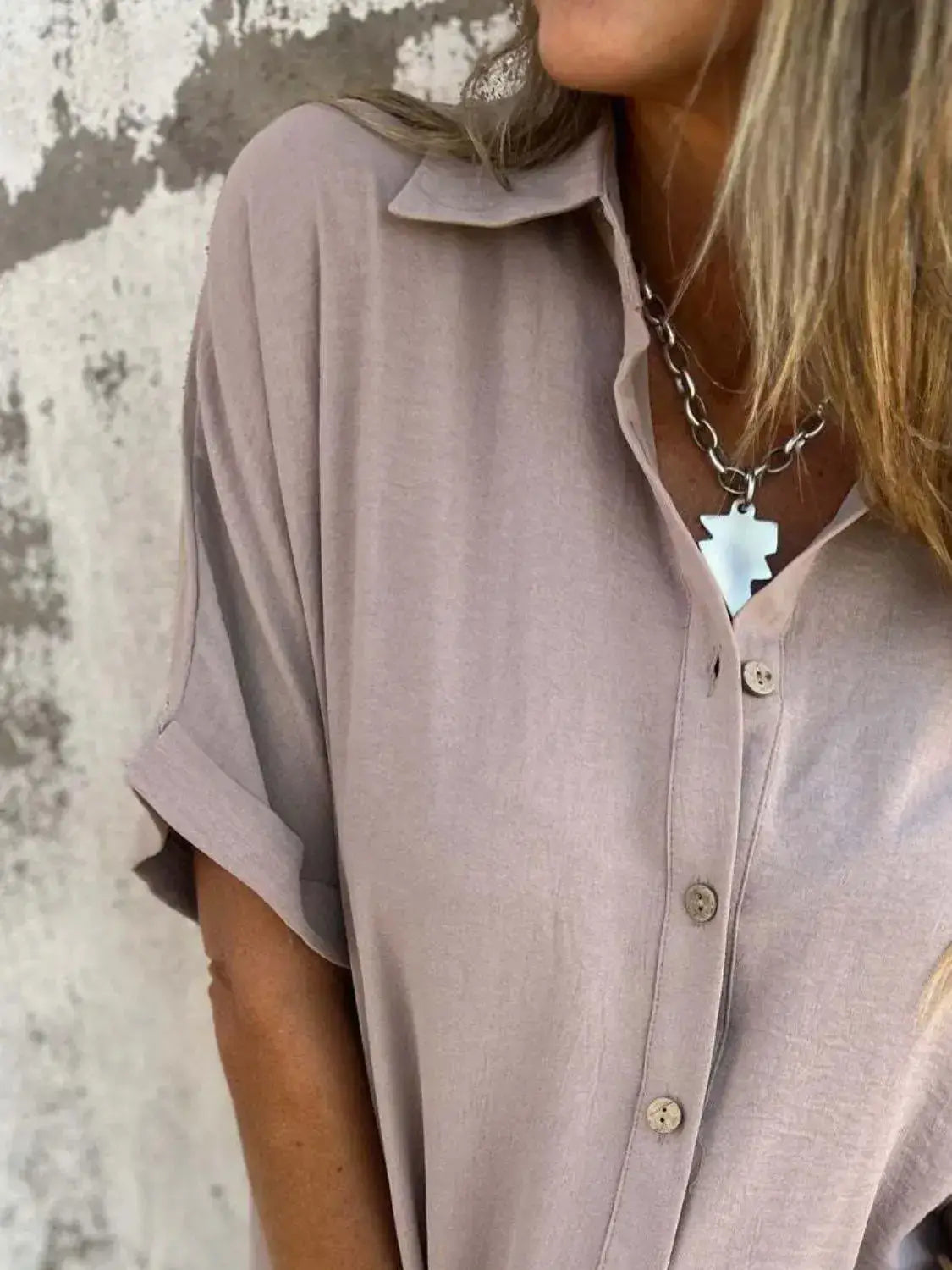 Full Size Collared Neck Half Sleeve Shirt Plus Size - Clothes For Her Online Store