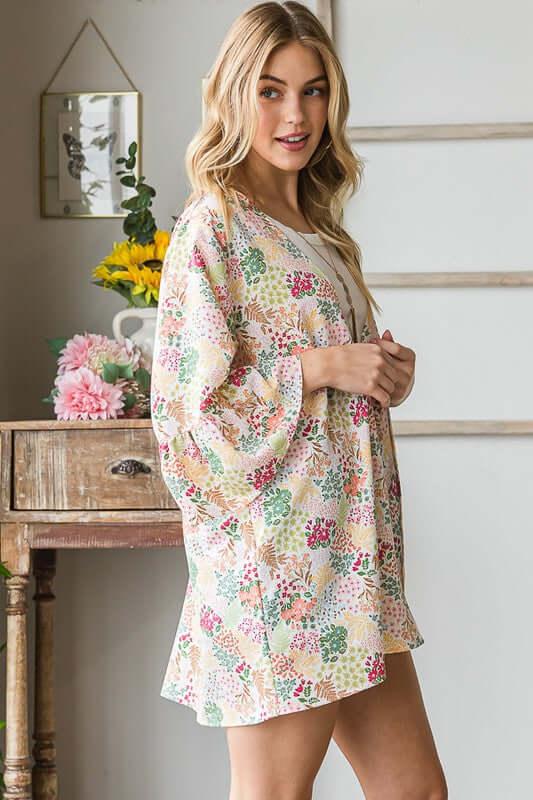 Heimish Full Size Multi Color Floral Open Cardigan Plus Size