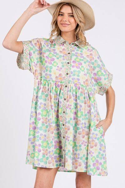 SAGE+FIG Floral Babydoll Short Sleeves Dress - Clothes For Her Online Store