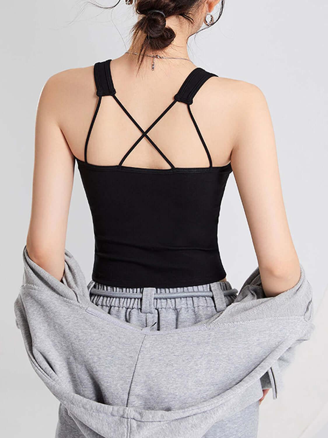 Crisscross Scoop Neck Wide Strap Cropped Tank with Chest Pads