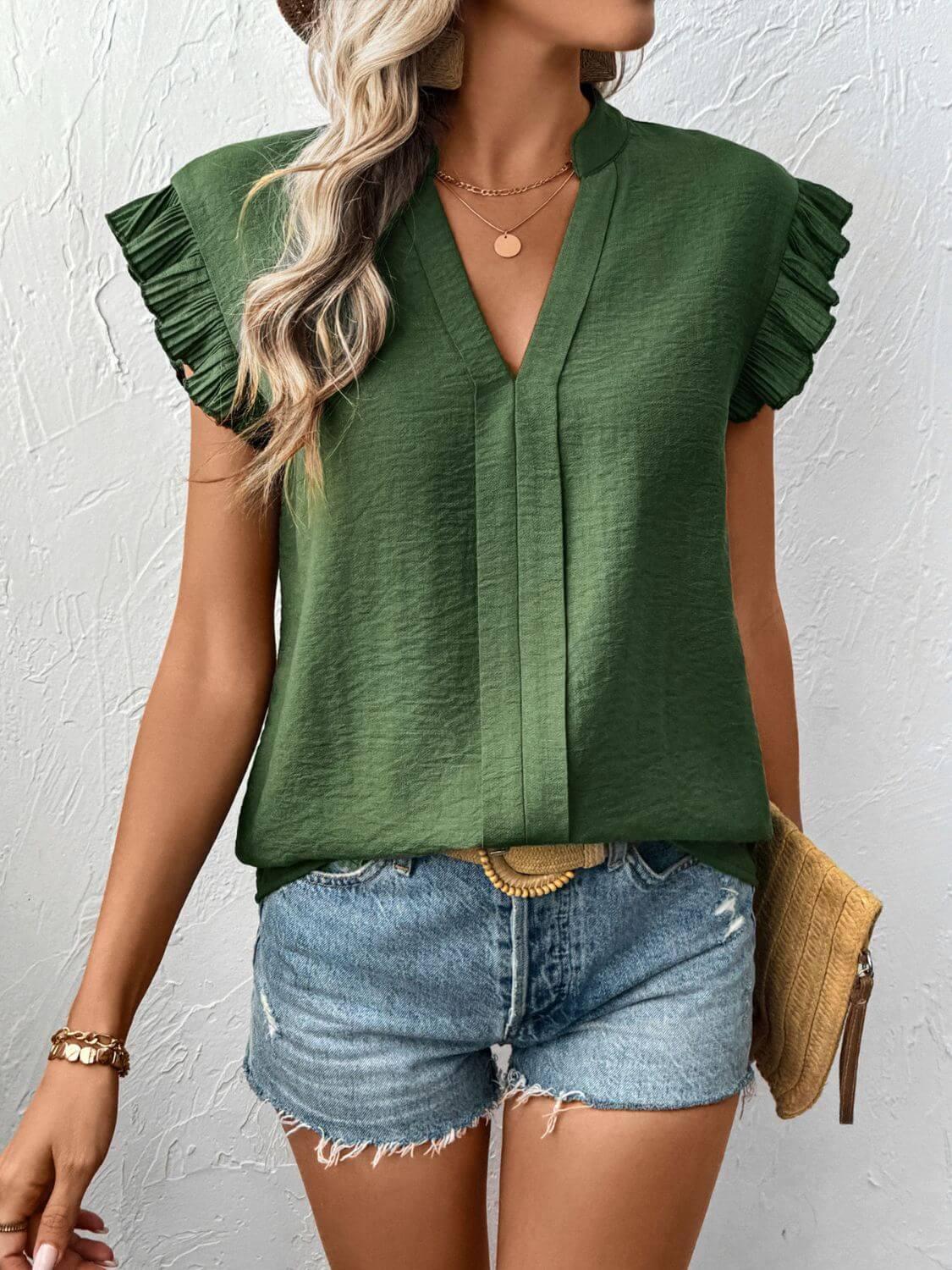 Perfee Ruffled Cap Sleeve Blouse