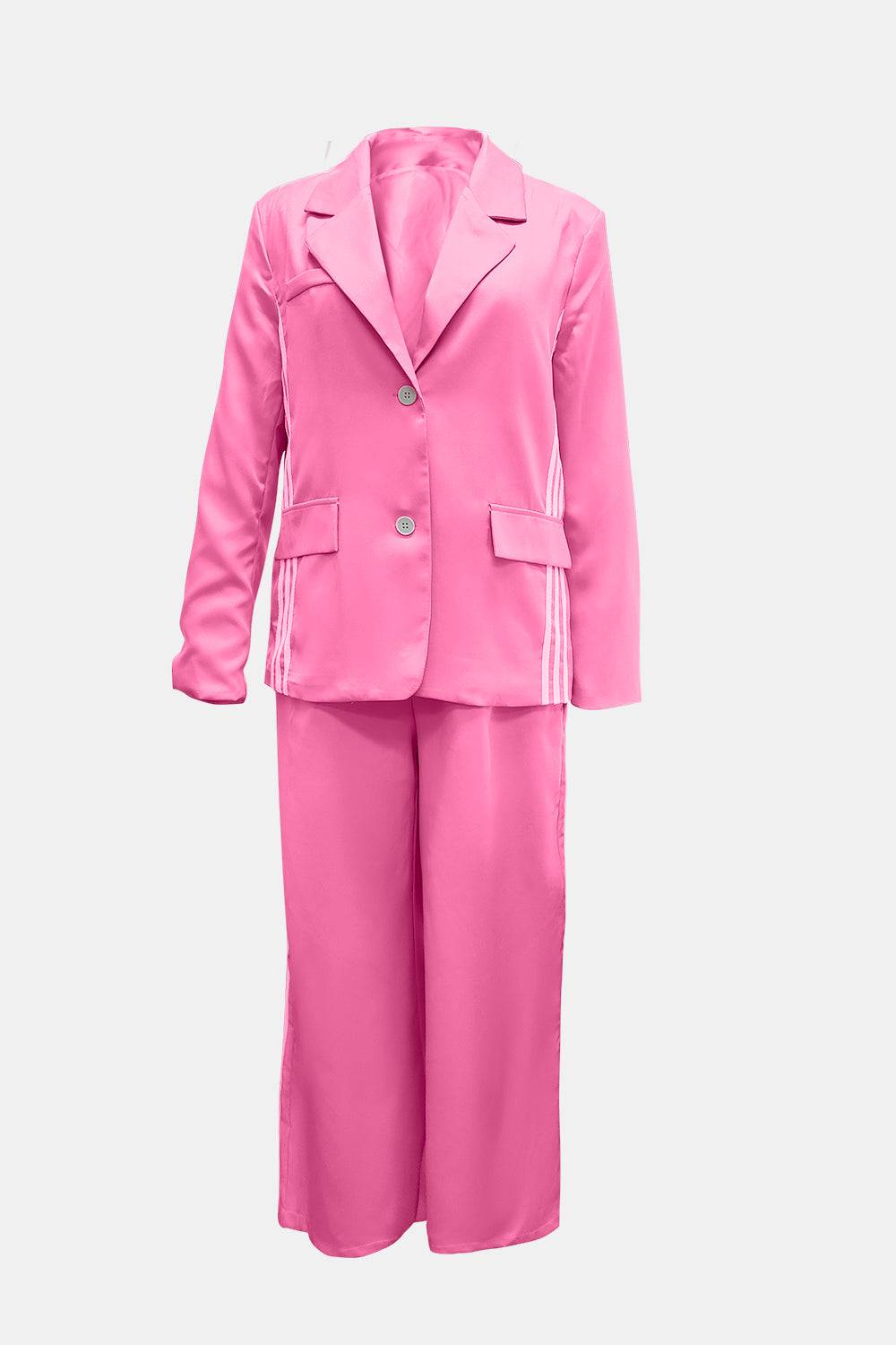 Side Striped Long Sleeve Blazer and Pants Set - Clothes For Her Online Store