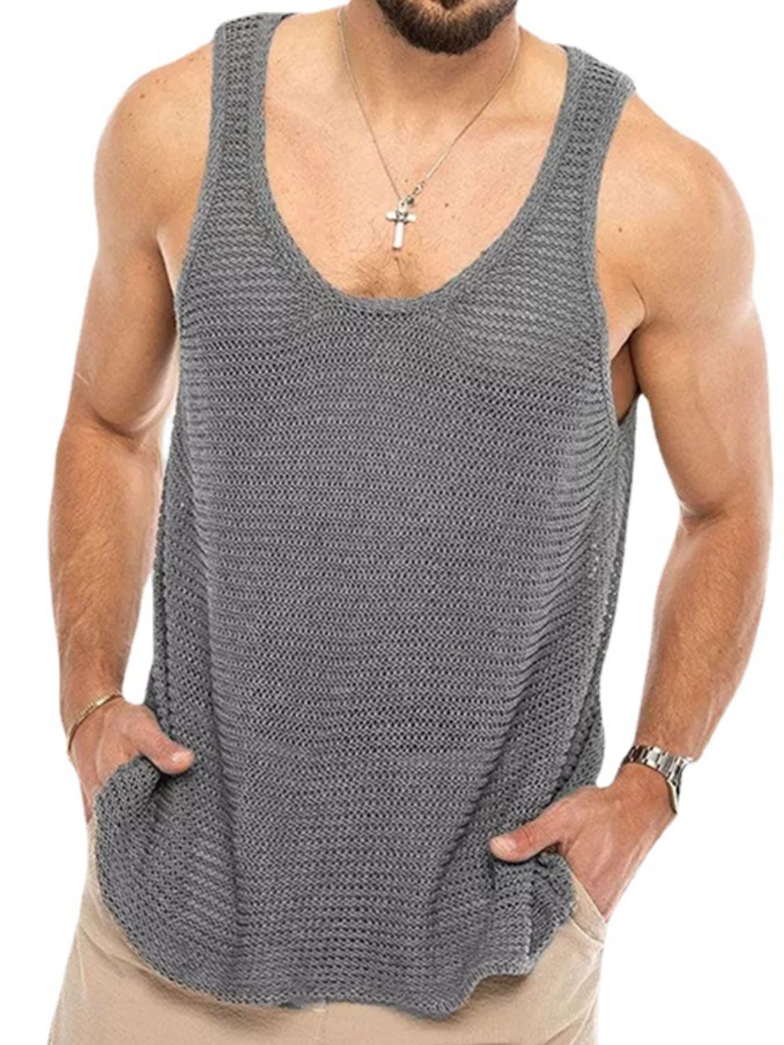Men's Plus Size Round Neck Wide Strap Tank - Clothes For Her Online Store
