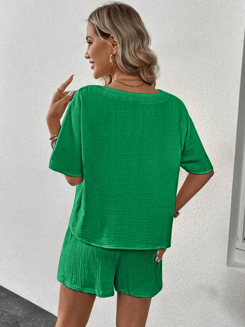 V-Neck Half Sleeve Top and Shorts Set - Clothes For Her Online Store