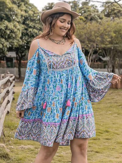 Plus Size Printed Long Sleeve Mini Dress - Clothes For Her Online Store