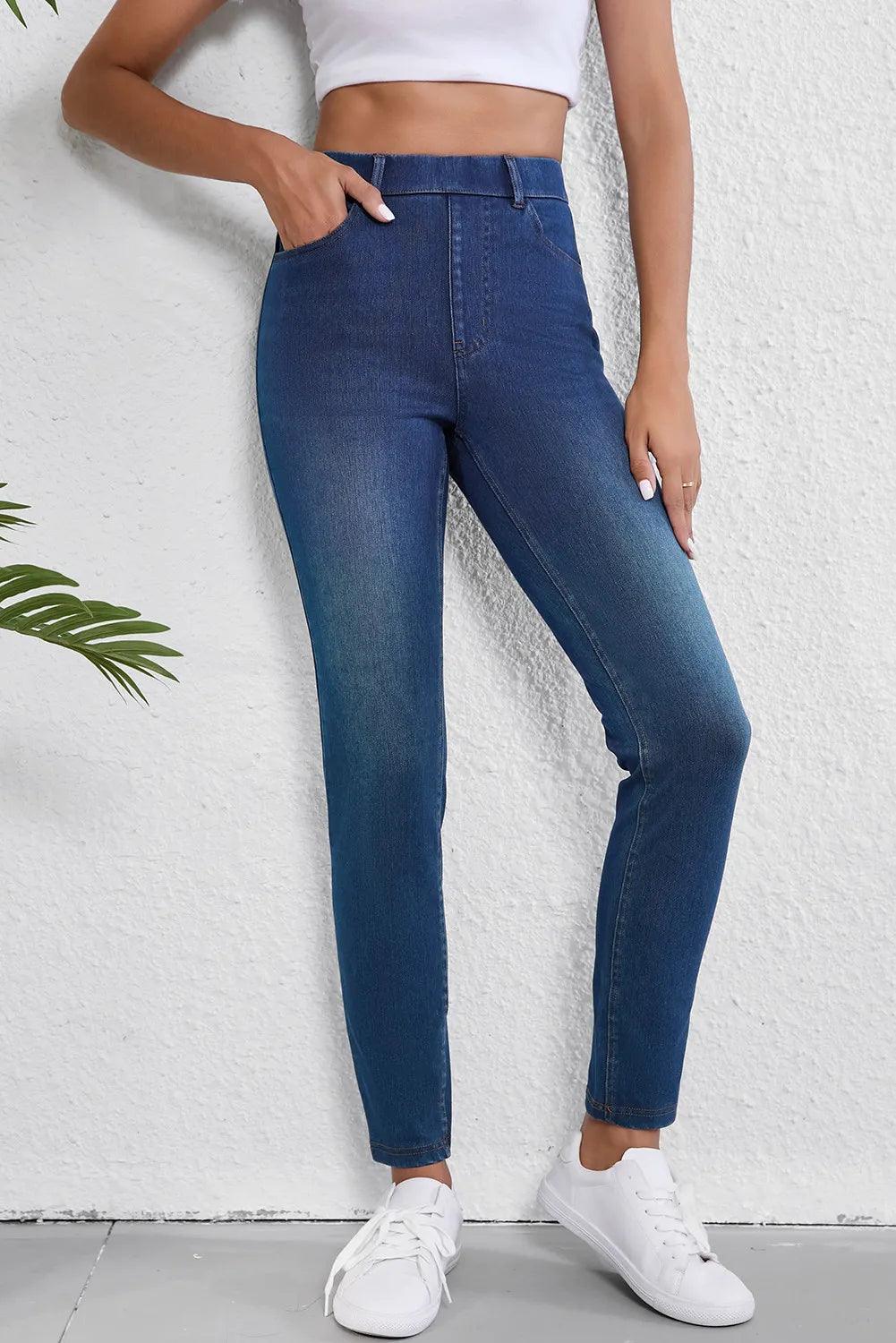 High Waist Skinny Jeans with Pockets - Clothes For Her Online Store