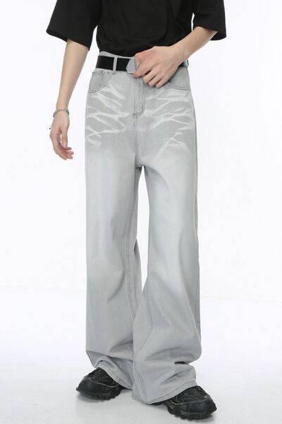 Washed Cat Whisker Straight-Leg Jeans - Clothes For Her Online Store