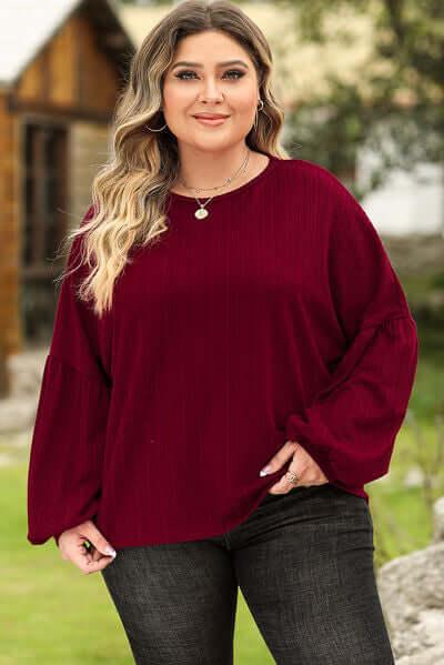 Plus Size Round Neck Dropped Shoulder T-Shirt - Clothes For Her Online Store