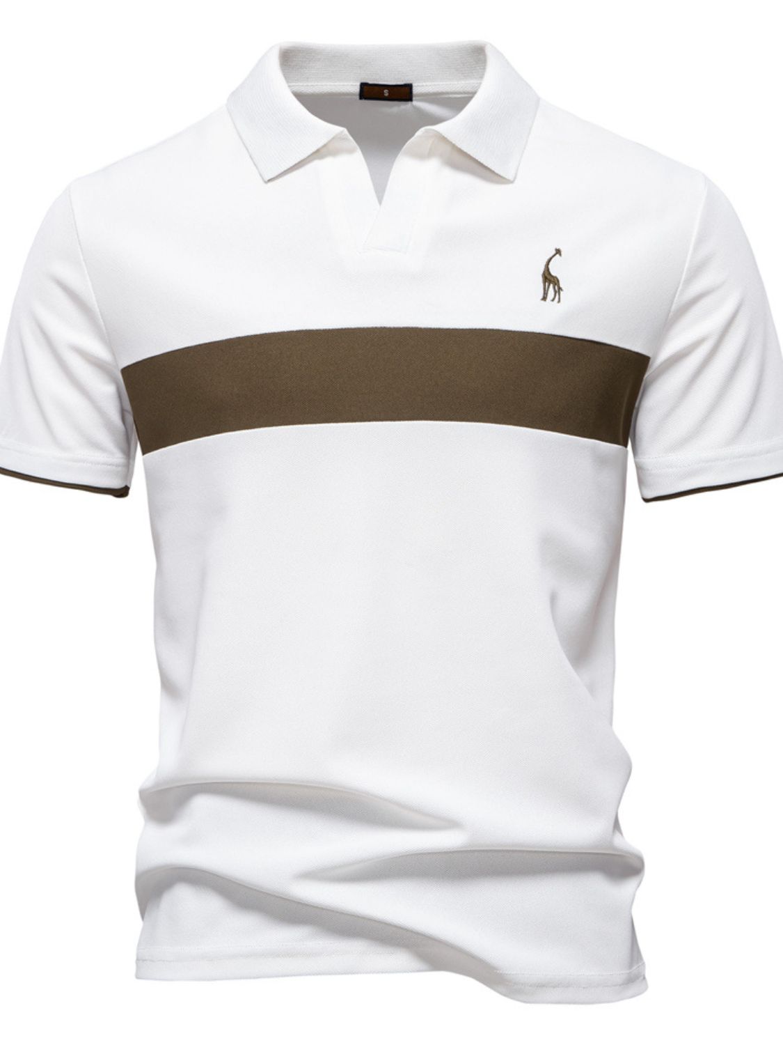 Men's Giraffe Embroidered Collared Neck Contrast Polo