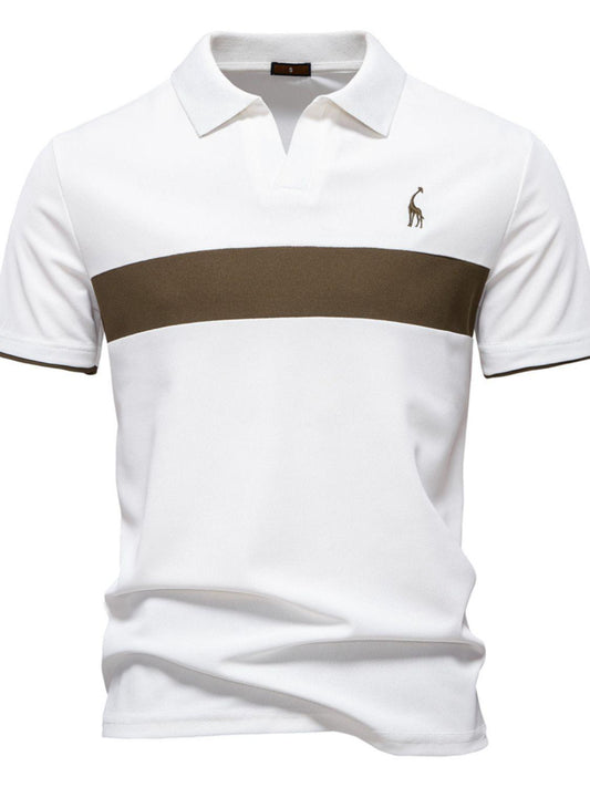 Men's Giraffe Embroidered Collared Neck Contrast Polo - Clothes For Her Online Store