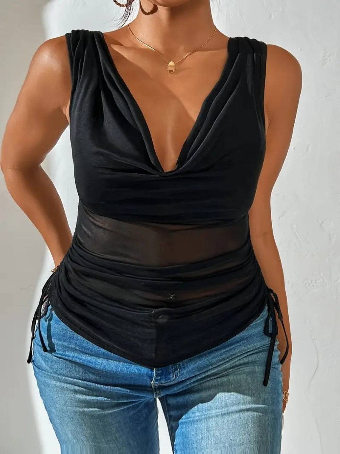 Side Drawstring Ruched Tank - Clothes For Her Online Store