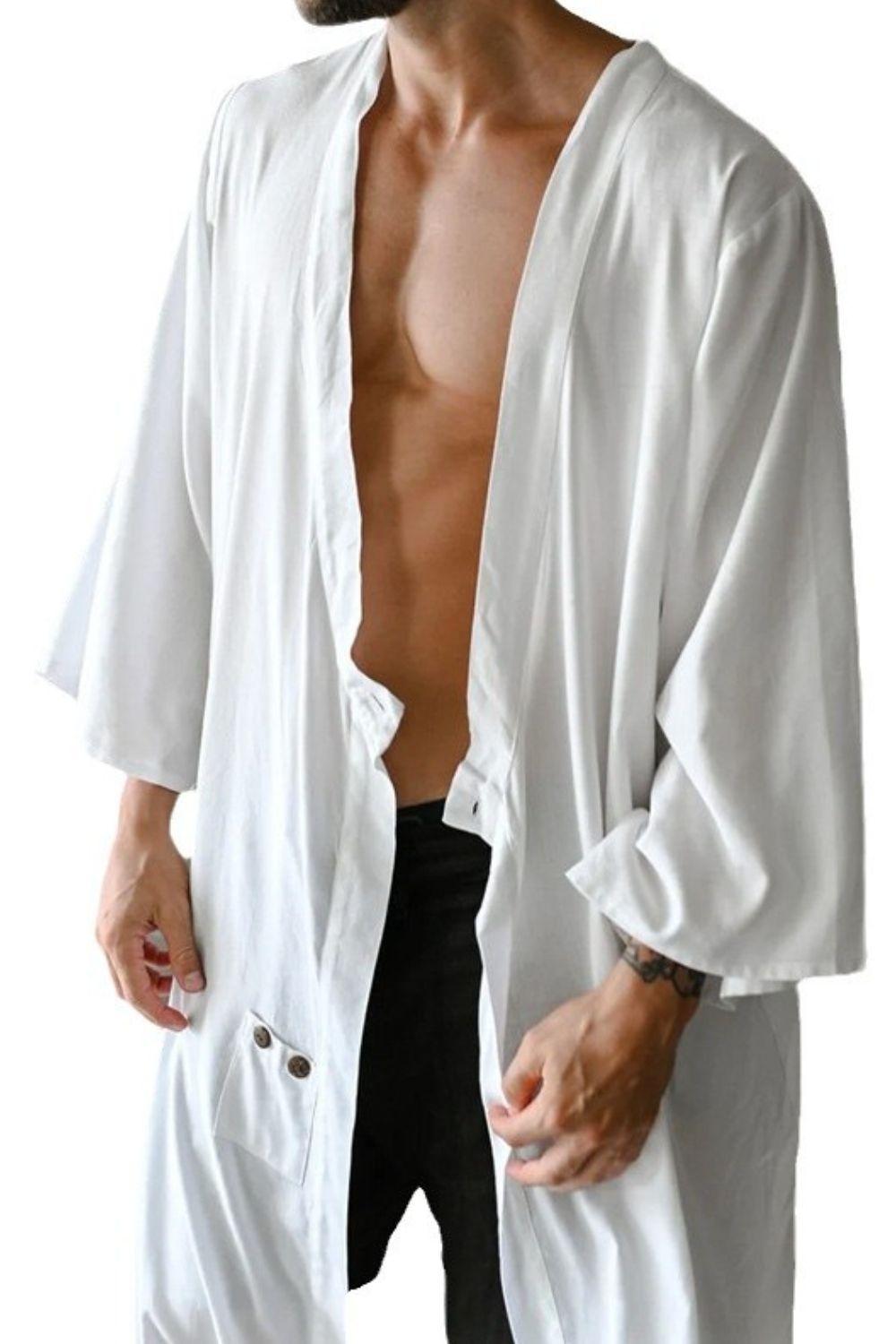 Men's Full Size Button Detail Long Sleeve Cover-Up Plus Size