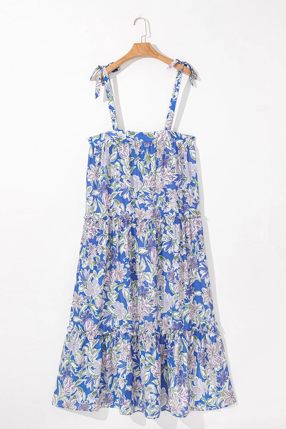 Floral Print Self-tie Straps Flowy Ruffle Dress