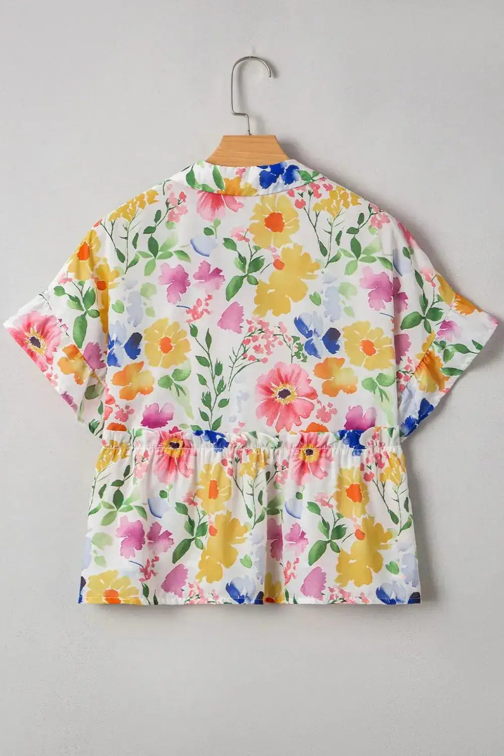 Floral Boxy Fit Ruffled Short Sleeve Blouse - Clothes For Her Online Store