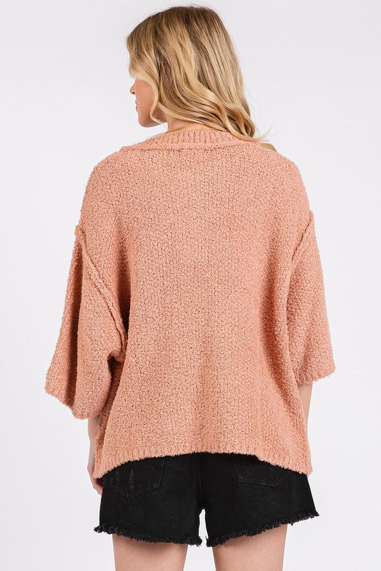Mittoshop Side Slit Notched Drop Shoulder Sweater - Clothes For Her Online Store