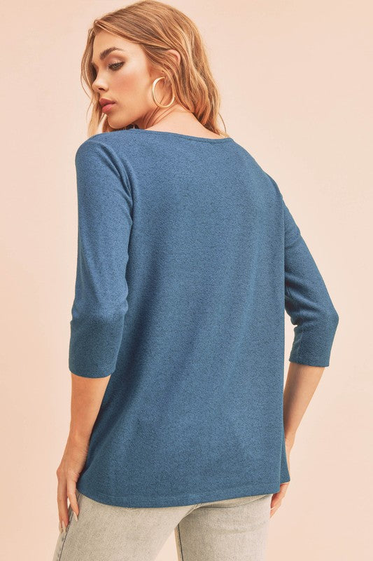 Aemi + Co Twist Front Round Neck 3/4 Sleeve T-Shirt - Clothes For Her Online Store